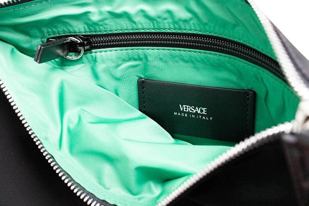 Versace Large Black Nylon Fabric Medusa Convertible Pouch Clutch Wristlet Bag