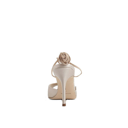 Manolo Blahnik Beige Silk Platform Sandals