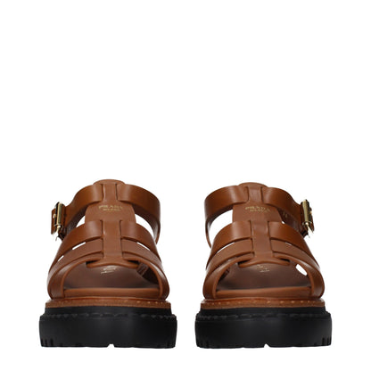 Prada Brown Leather Platform Sandals