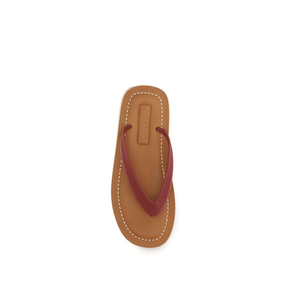 Miu Miu Beige Calf Leather Bos Taurus Flip-Flop Sandals
