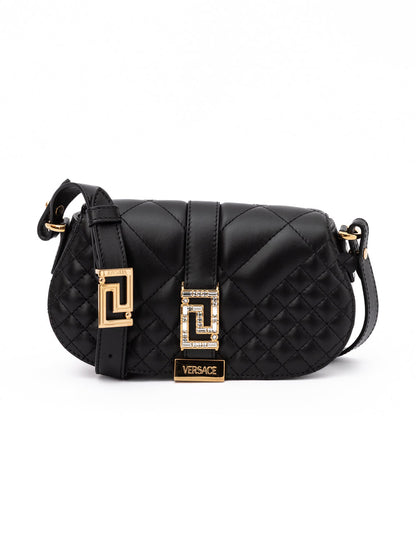 Versace Black Leather Quilted Shoulder Strap Bag