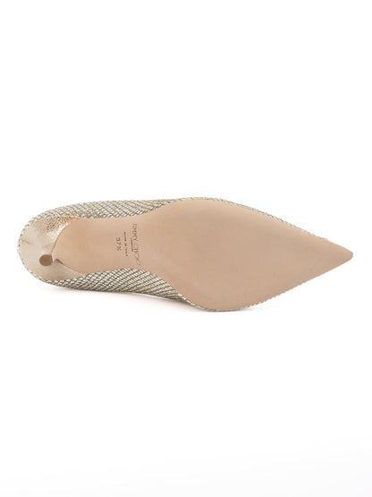 Jimmy Choo Gold Glitter Fabric Agnes Pumps