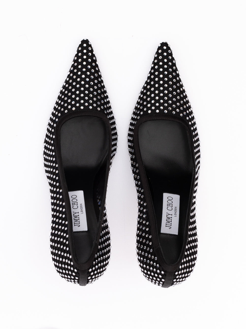 Jimmy Choo Black Mesh Satin Crystal Ixia 95 Pumps