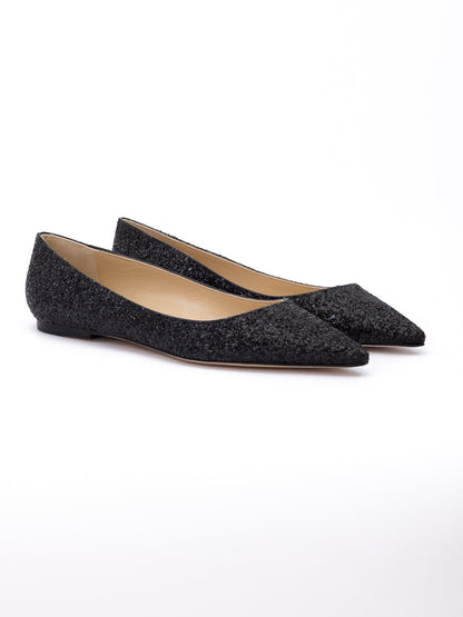 Jimmy Choo Black Coarse Glitter Fabric Alina Ballet Flat