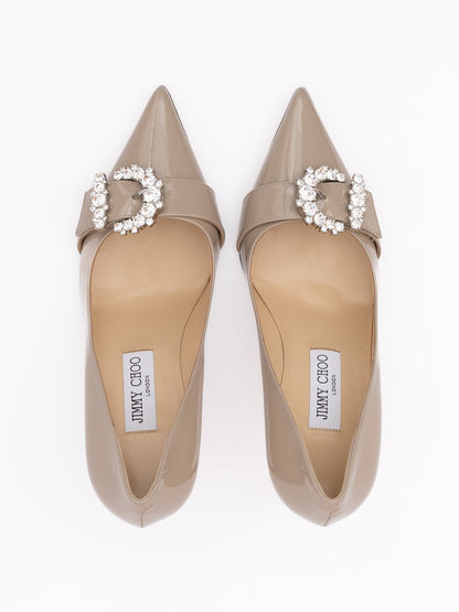 Jimmy Choo Taupe Grey Patent Leather Chery 85 Pumps