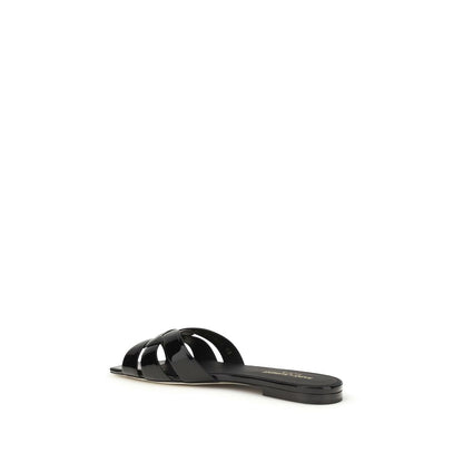 Saint Laurent Black Calf Leather Bos Taurus Flat Sandals