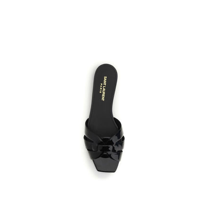 Saint Laurent Black Calf Leather Bos Taurus Flat Sandals