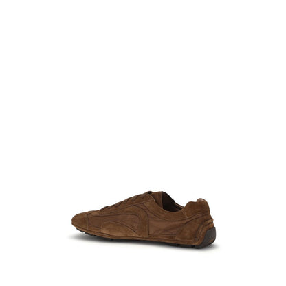 Prada Brown Calf Leather Bos Taurus Low Top Sneakers