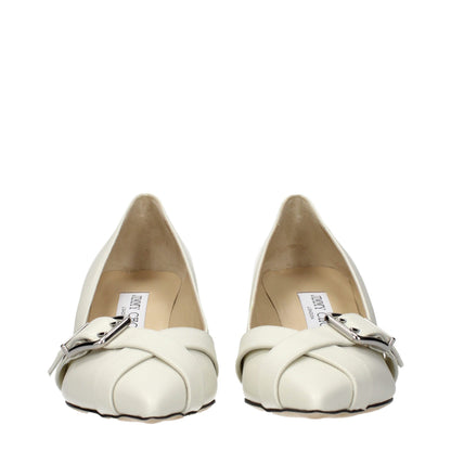 Jimmy Choo White Leather Mid Heel Pumps