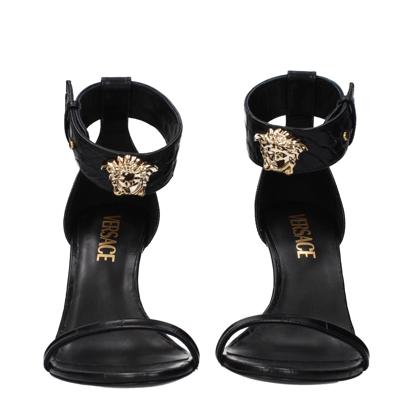 Versace Black Leather Stiletto Heel Sandals