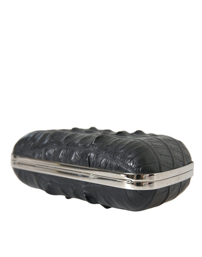 Balenciaga Black Exotic Skin Leather Shoulder Crossbody Box Clutch Bag