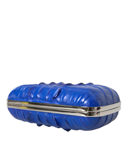 Balenciaga Blue Exotic Skin Leather Shoulder Crossbody Box Clutch Bag
