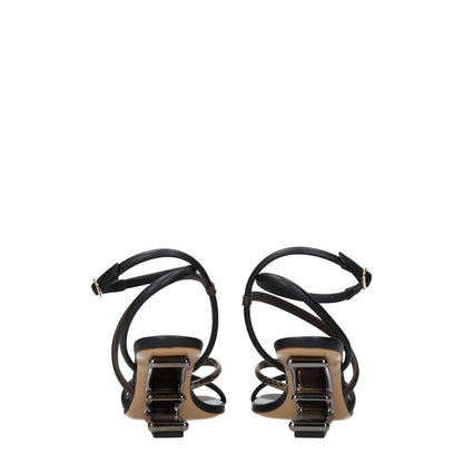 Fendi Multicolor Leather Flat Sandals