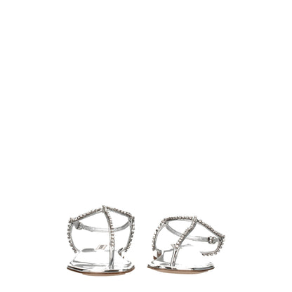 Miu Miu Gray Leather Flip-Flop Sandals