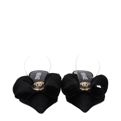 Versace Black Satin Flat Sandals