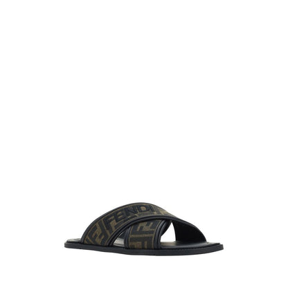 Fendi Black Calf Leather Bos Taurus Flat Sandals