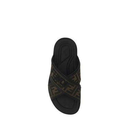 Fendi Black Calf Leather Bos Taurus Flat Sandals