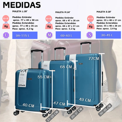 Juego de Maletas Rígidas ABS | Set 20", 24", 28" con 4 Ruedas y Expandable