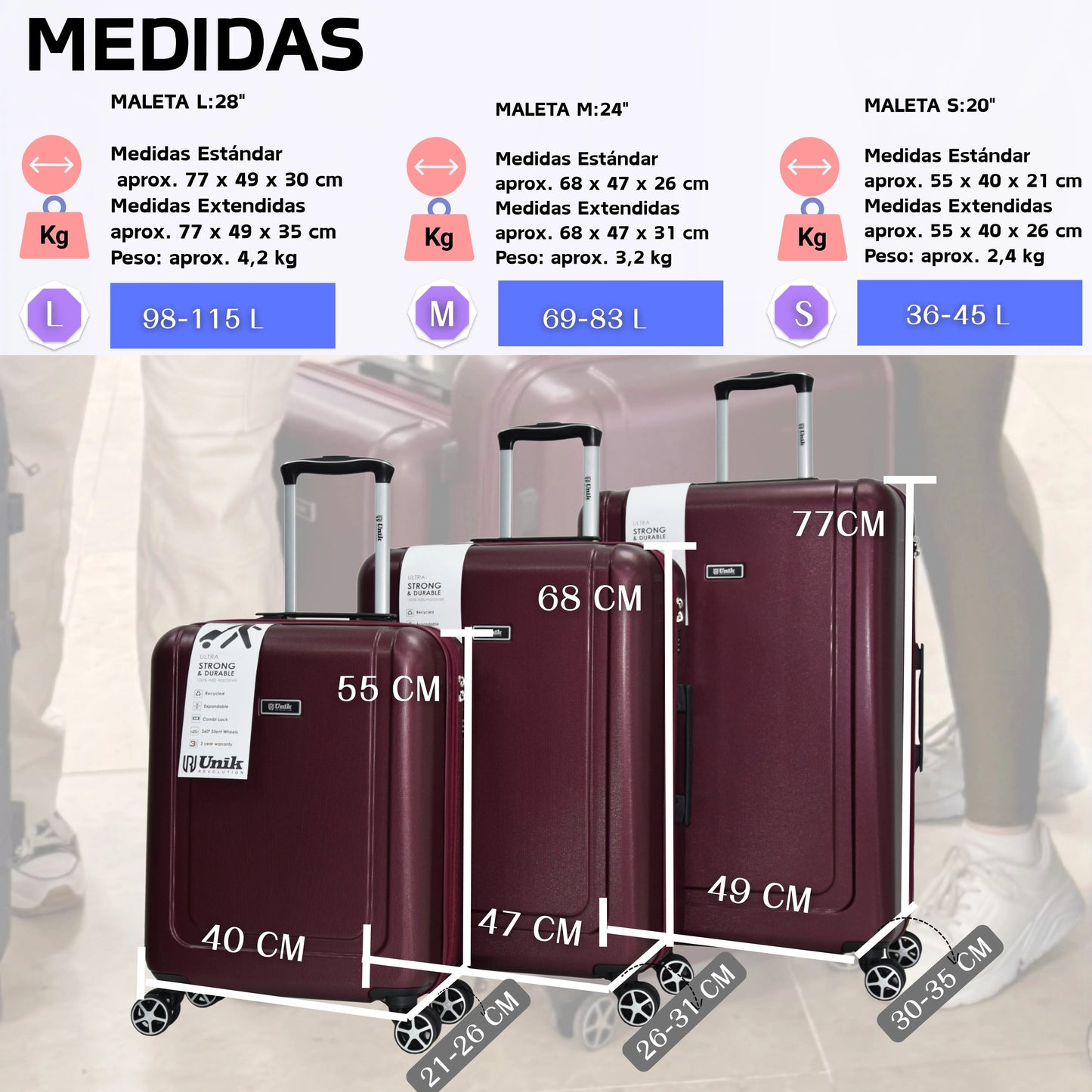 Maleta de Cabina 55x40x20 | Expandible - Rigida y con Ruedas