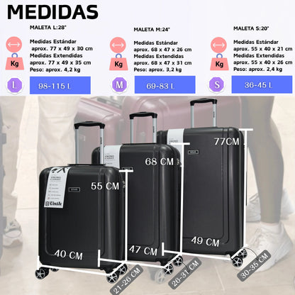 Juego de Maletas Rígidas ABS | Set 20", 24", 28" con 4 Ruedas y Expandable