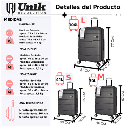 Maleta Grande Vigo | Equipaje Facturado 77cm | Expandible +20% | TSA | 4 Ruedas 360° | ABS Premium