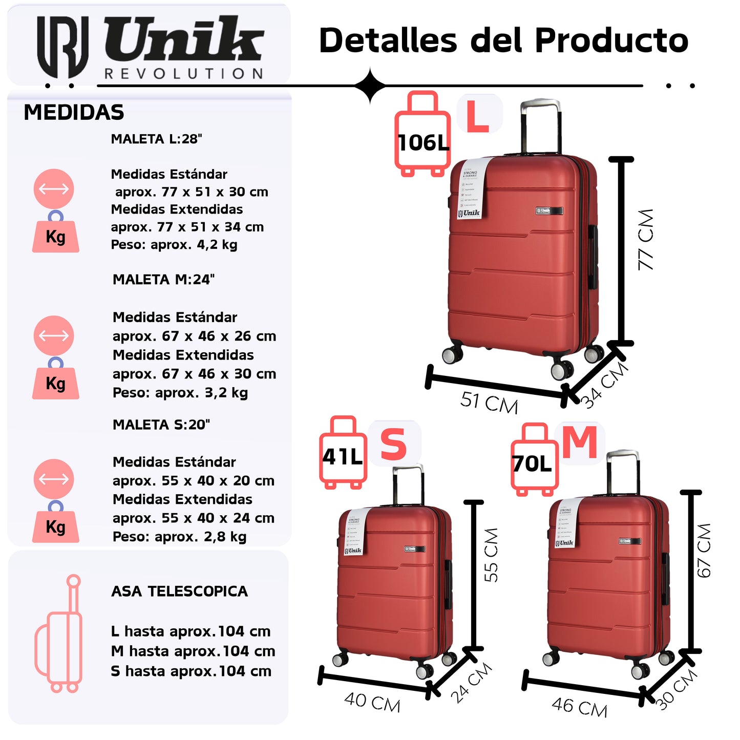 Maleta Grande Vigo | Equipaje Facturado 77cm | Expandible +20% | TSA | 4 Ruedas 360° | ABS Premium