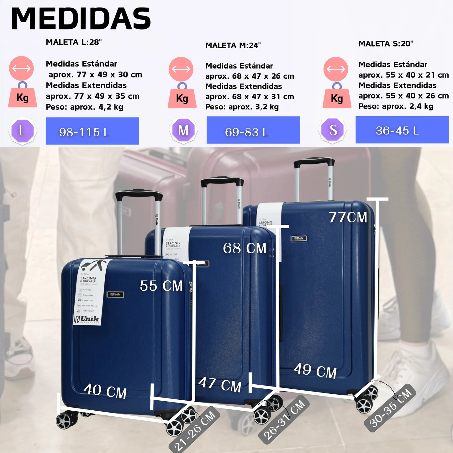 Juego de Maletas Rígidas ABS | Set 20", 24", 28" con 4 Ruedas y Expandable