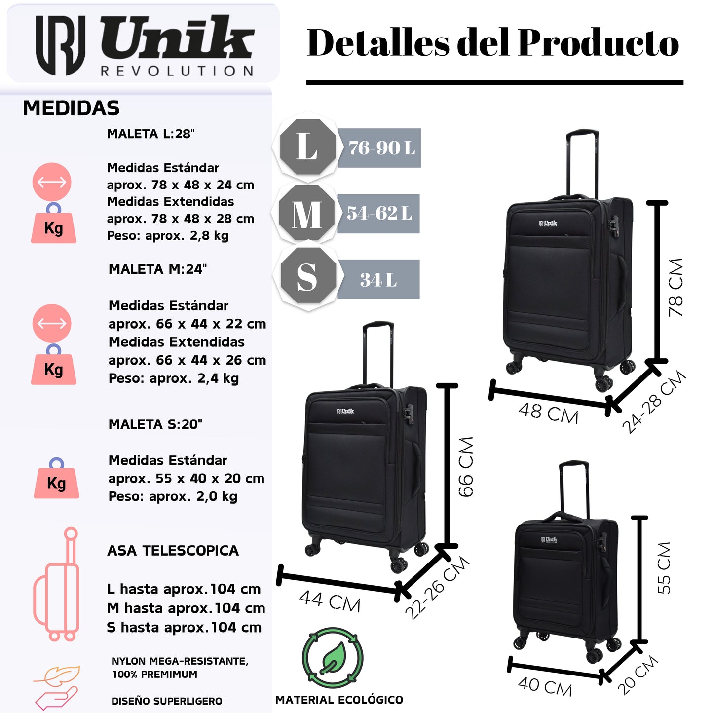 Maleta de Cabina 55x40x20 CM | Equipaje de Mano Ligero con TSA