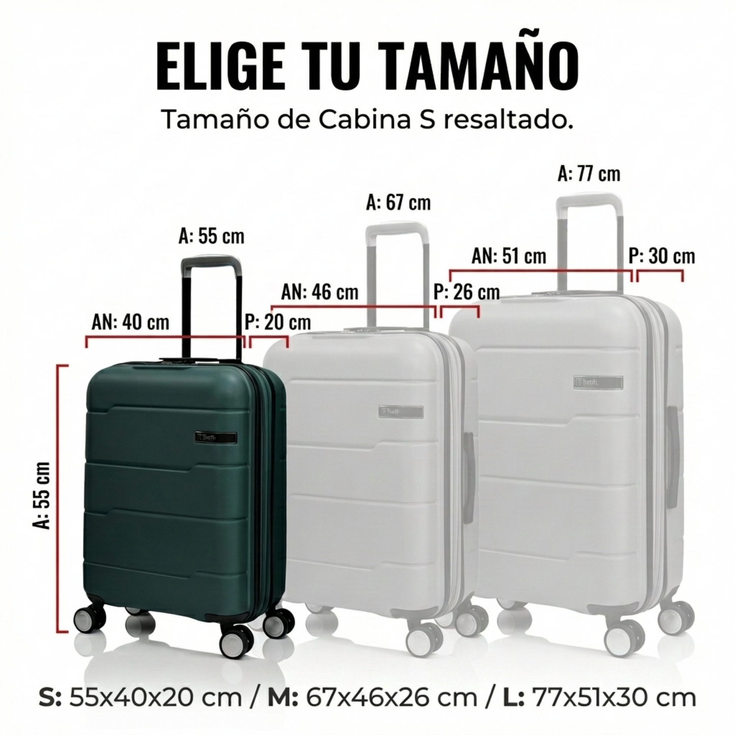 Maleta de Cabina 55x40x20 Expandible Vigo | Rígida 4 Ruedas TSA | 6 Colores